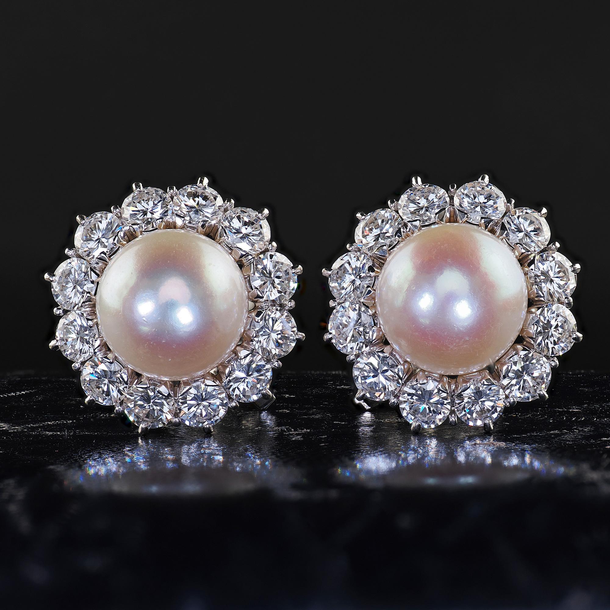 Newest 10k Yellow Gold Estate Pearl & Diamond Post Earrings