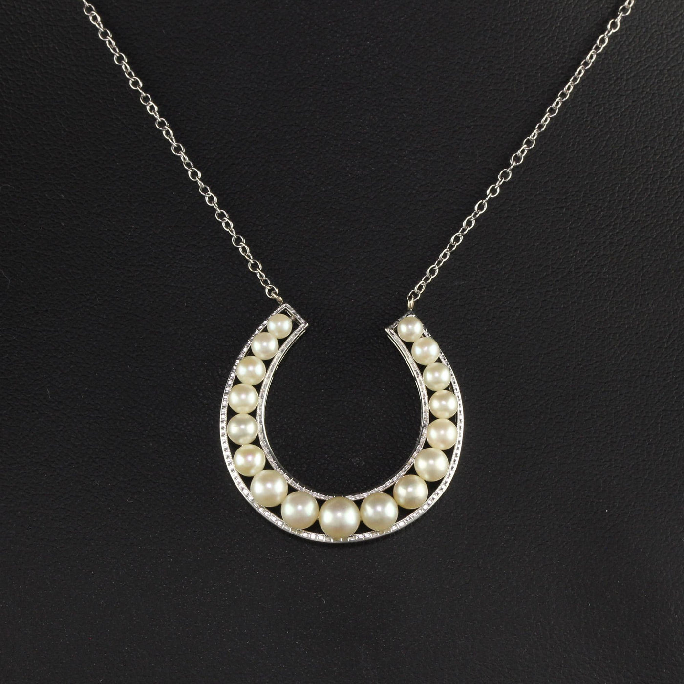 Vintage 18K White Gold Mikimoto Akoya Pearl Horseshoe Pendant Necklace