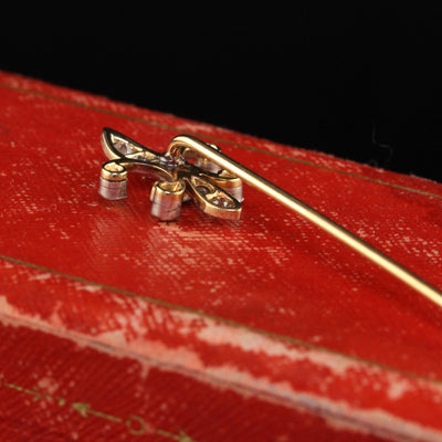 Antique Art Deco 18K Gold and Platinum Fleur De Lis Diamond Stick Pin
