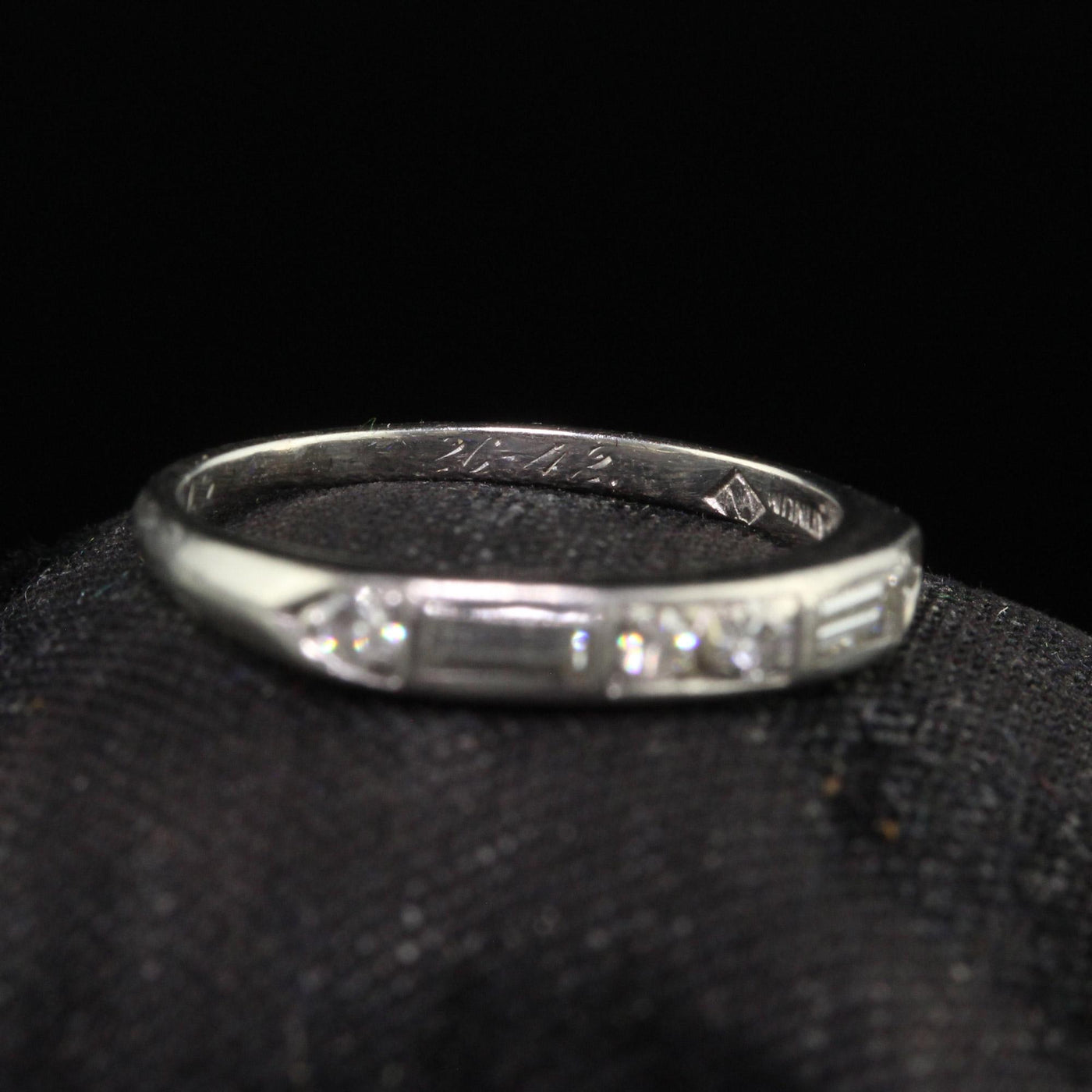 Vintage Retro Platinum Old Cut Diamond Baguette Wedding Band Ring