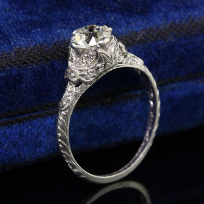 Antique Art Deco Platinum Old Euro Diamond Filigree Engagement Ring