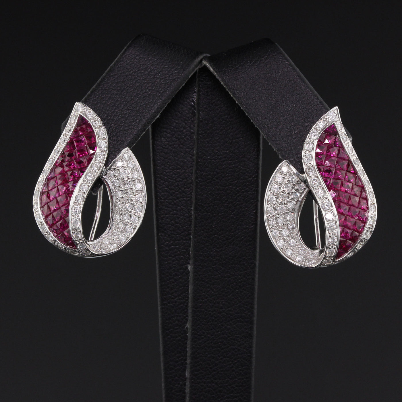 Art Deco Style 18K White Gold Diamond and Ruby Earrings - The Antique Parlour