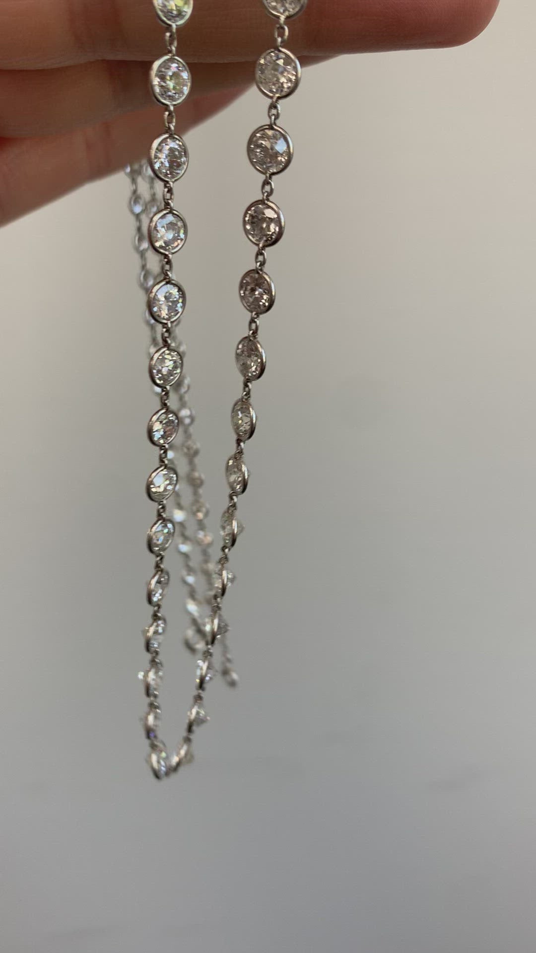 Antique Art Deco Platinum Graduated Old European Cut Diamond Chain Station Necklace