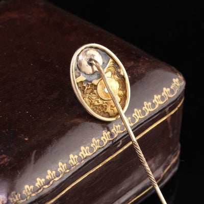 Antique Art Nouveau 10K Yellow Gold & Diamond Stick Pin