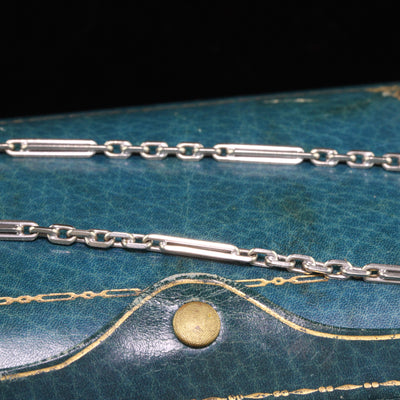 Antique Art Deco 14K White Gold Intricate Link / Watch Fob Chain