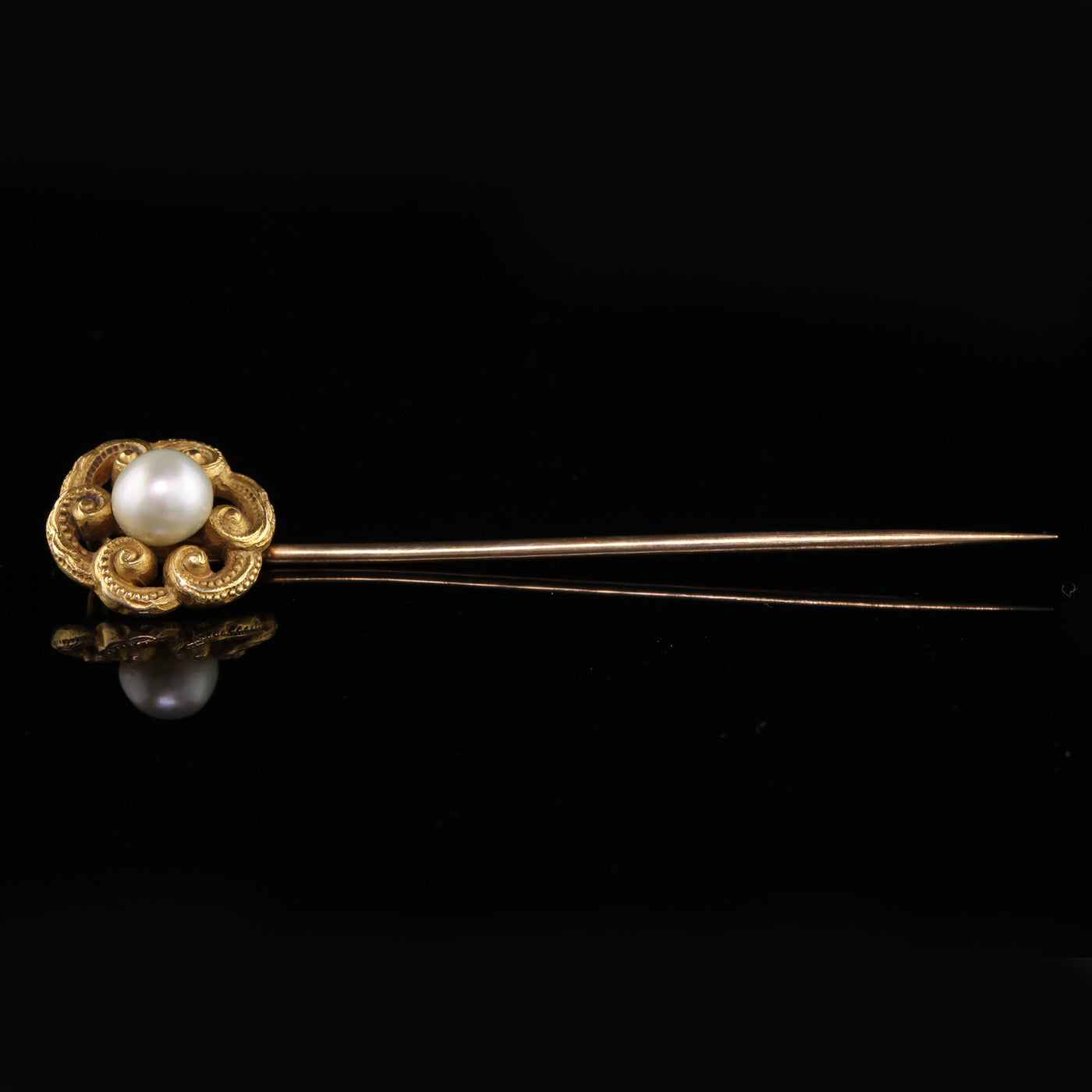 Antique Art Nouveau 14K Yellow Gold Pearl Stick Pin