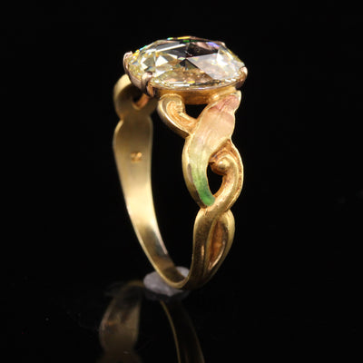 Antique Art Nouveau 18K Yellow Gold Domed Rose Cut Diamond Engagement Ring - GIA