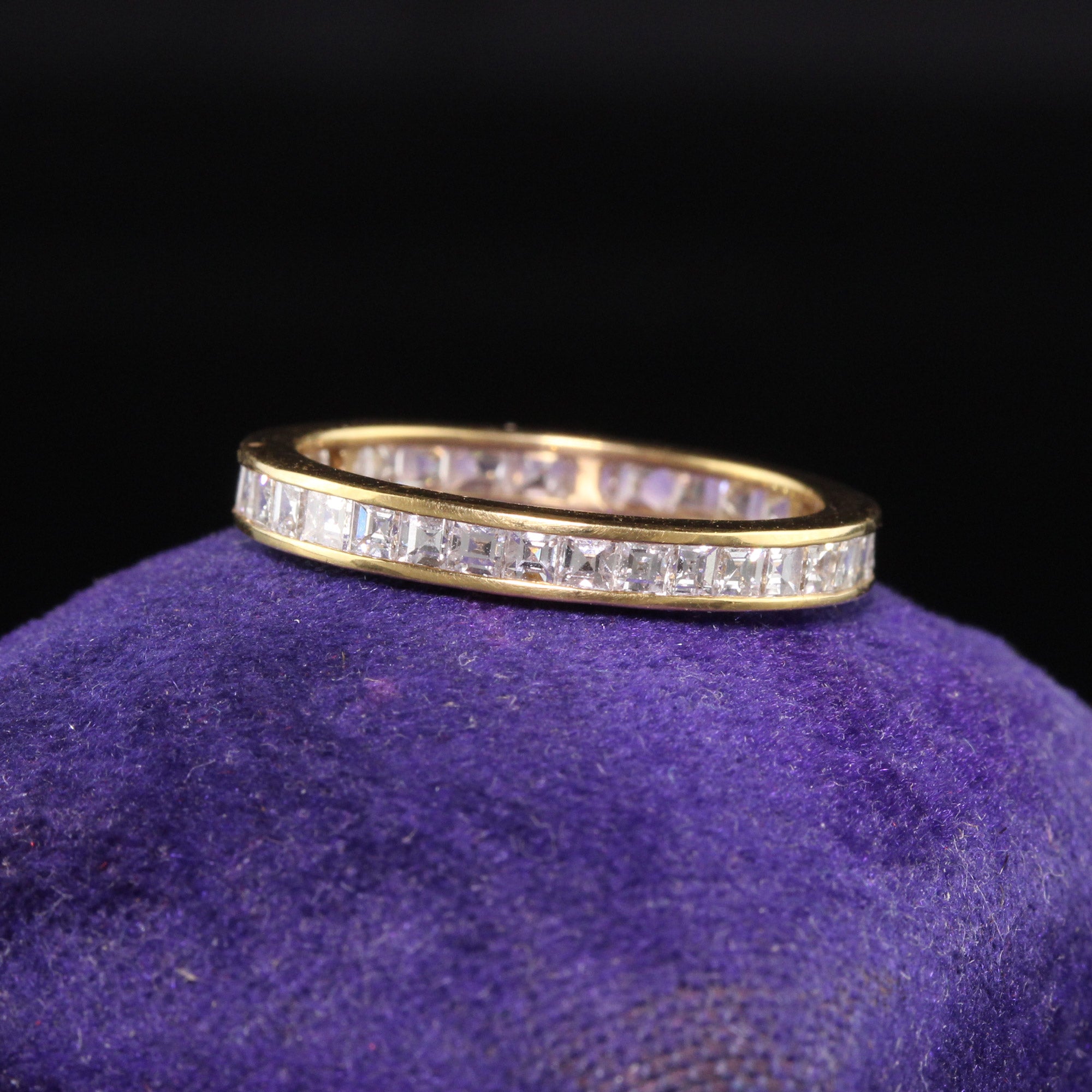Vintage Retro 18K Yellow Gold Carre Cut Diamond Eternity Band - Size 7 ...