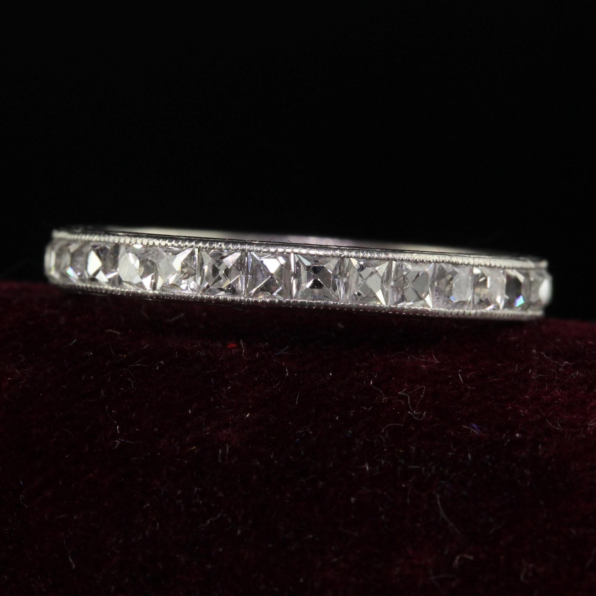Antique Edwardian Platinum French Cut Diamond Engraved Eternity Ring - Size 7