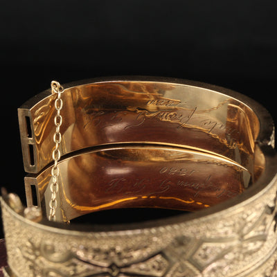 Antique Victorian 14K Yellow Gold Engraved Wide Bangle Bracelet Set