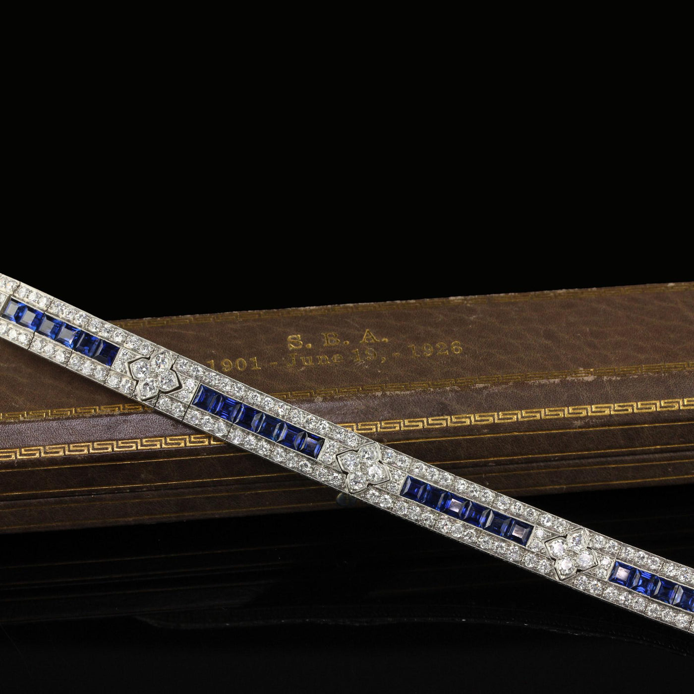 Antique Art Deco Raymond Yard Old Euro Diamond and Sapphire Bracelet - GIA