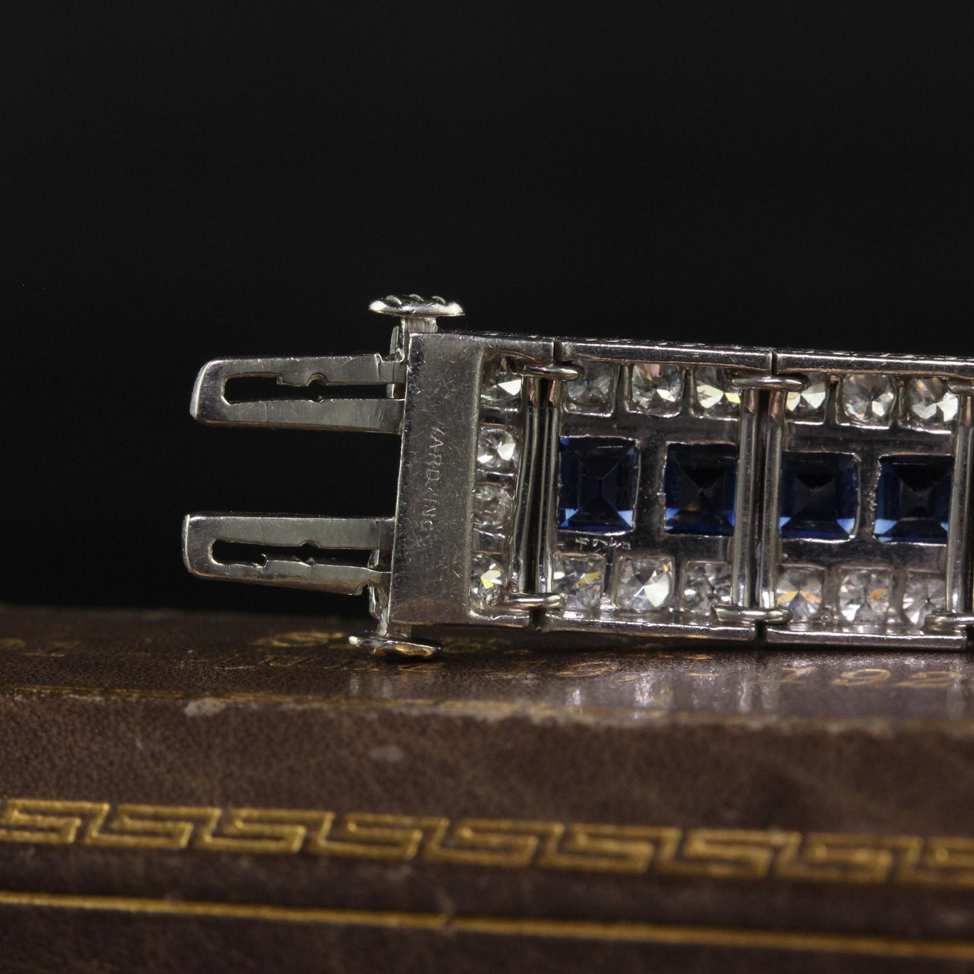 Antique Art Deco Raymond Yard Old Euro Diamond and Sapphire Bracelet - GIA