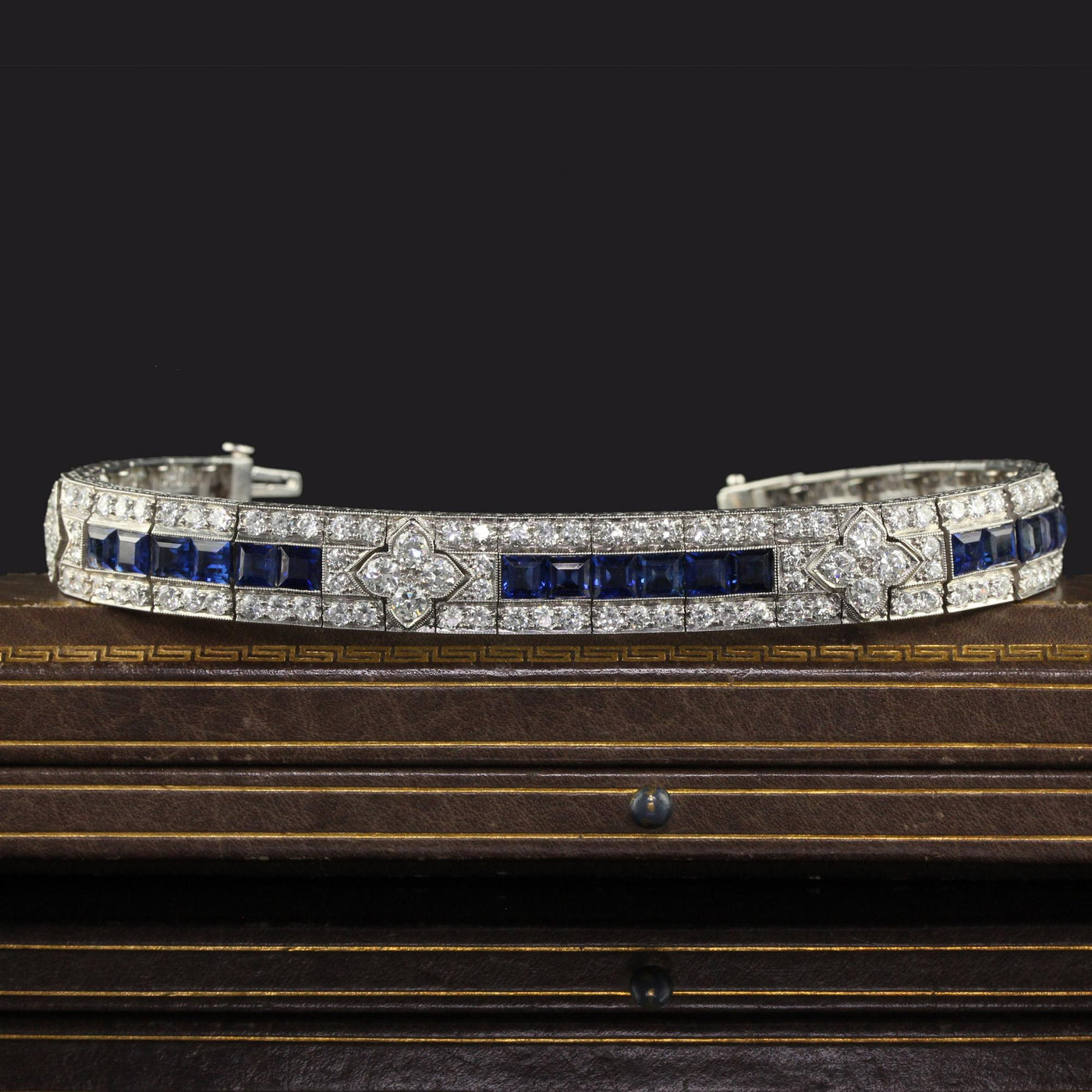 Antique Art Deco Raymond Yard Old Euro Diamond and Sapphire Bracelet - GIA