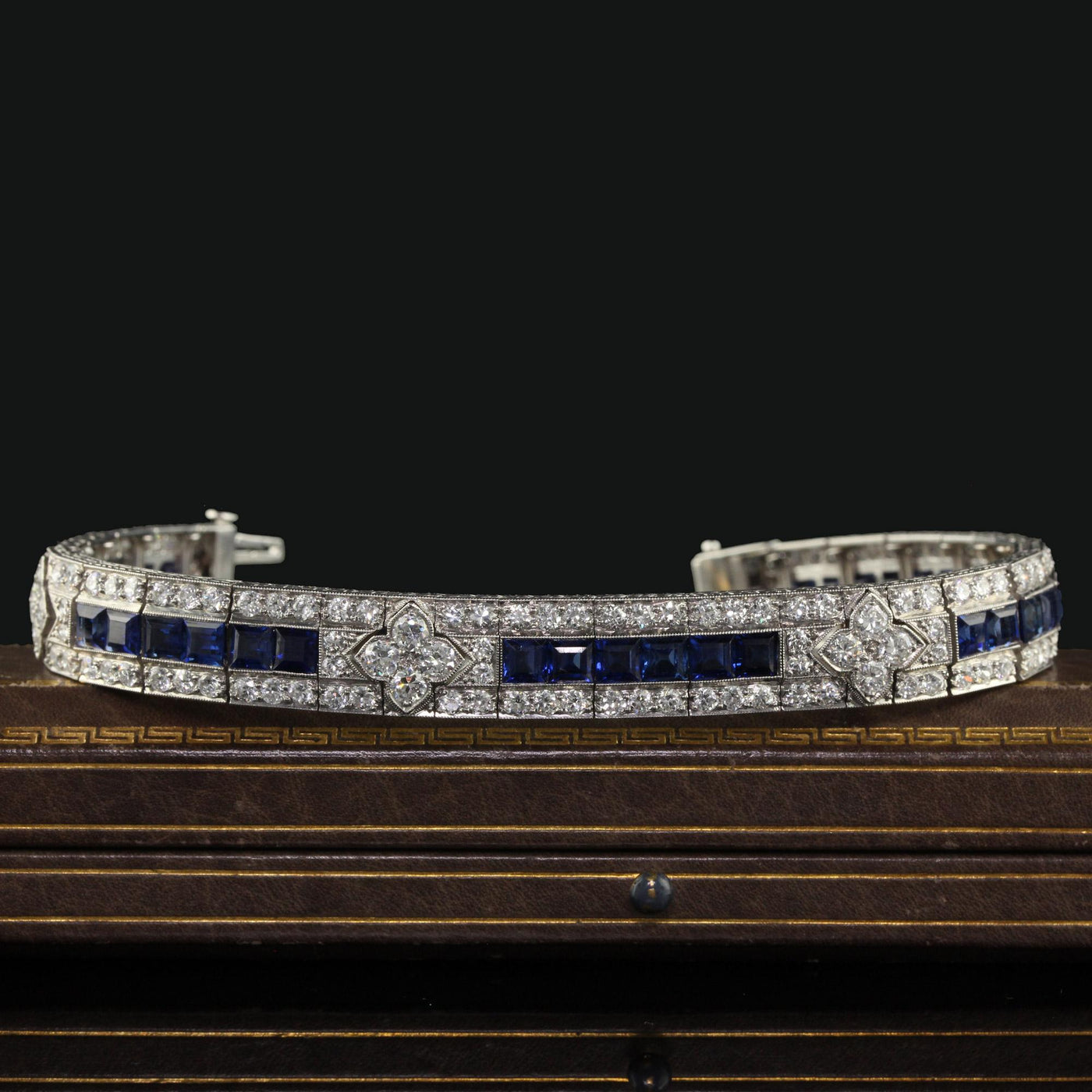 Antique Art Deco Raymond Yard Old Euro Diamond and Sapphire Bracelet - GIA