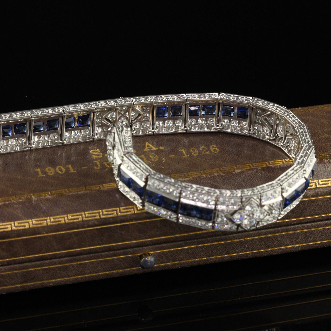 Antique Art Deco Raymond Yard Old Euro Diamond and Sapphire Bracelet - GIA