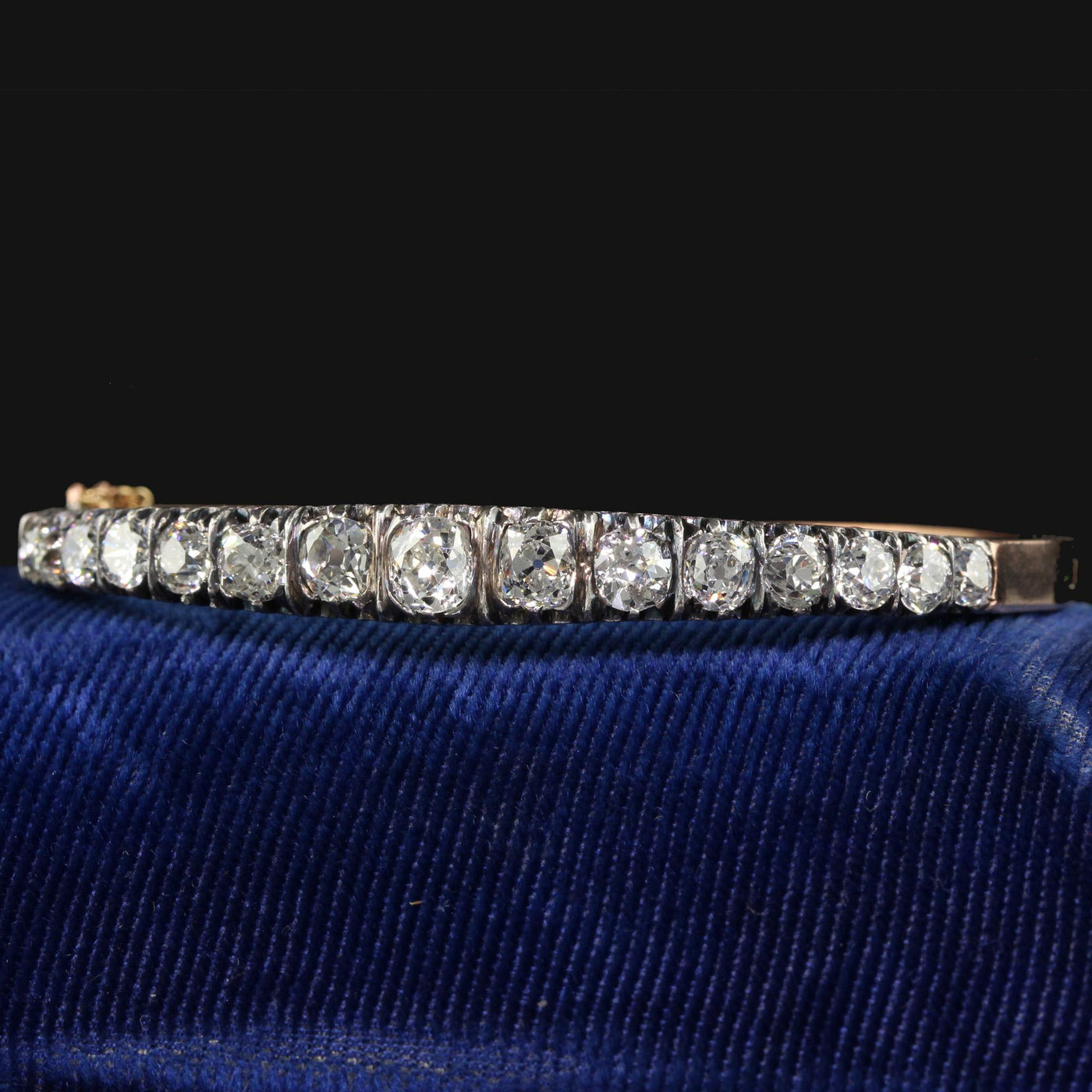 Antique Victorian French 18K Yellow Gold Old Mine Diamond Line Bangle Bracelet