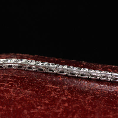 Antique Art Deco Platinum Old European Diamond Tennis Line Bracelet