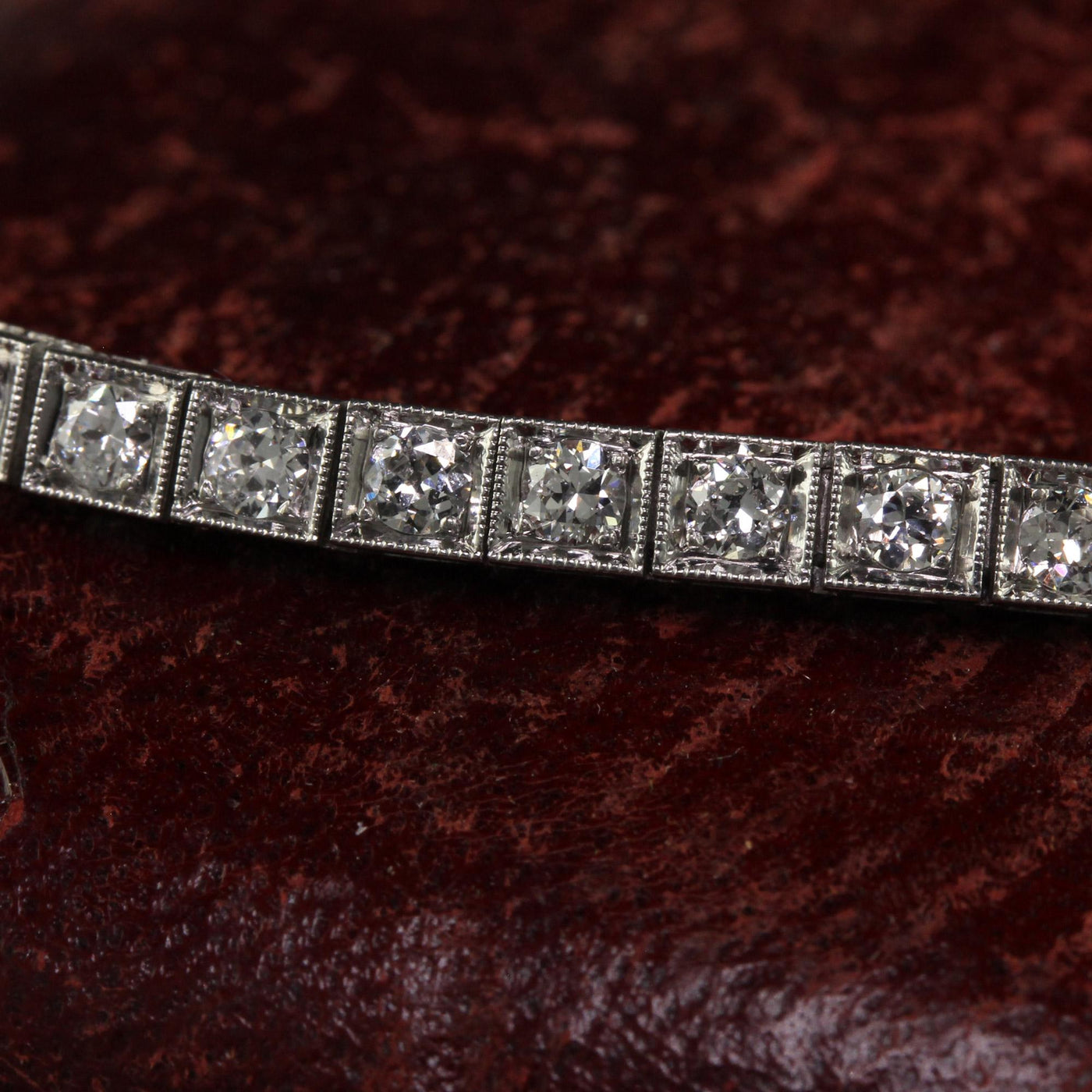 Antique Art Deco Platinum Old European Diamond Tennis Line Bracelet