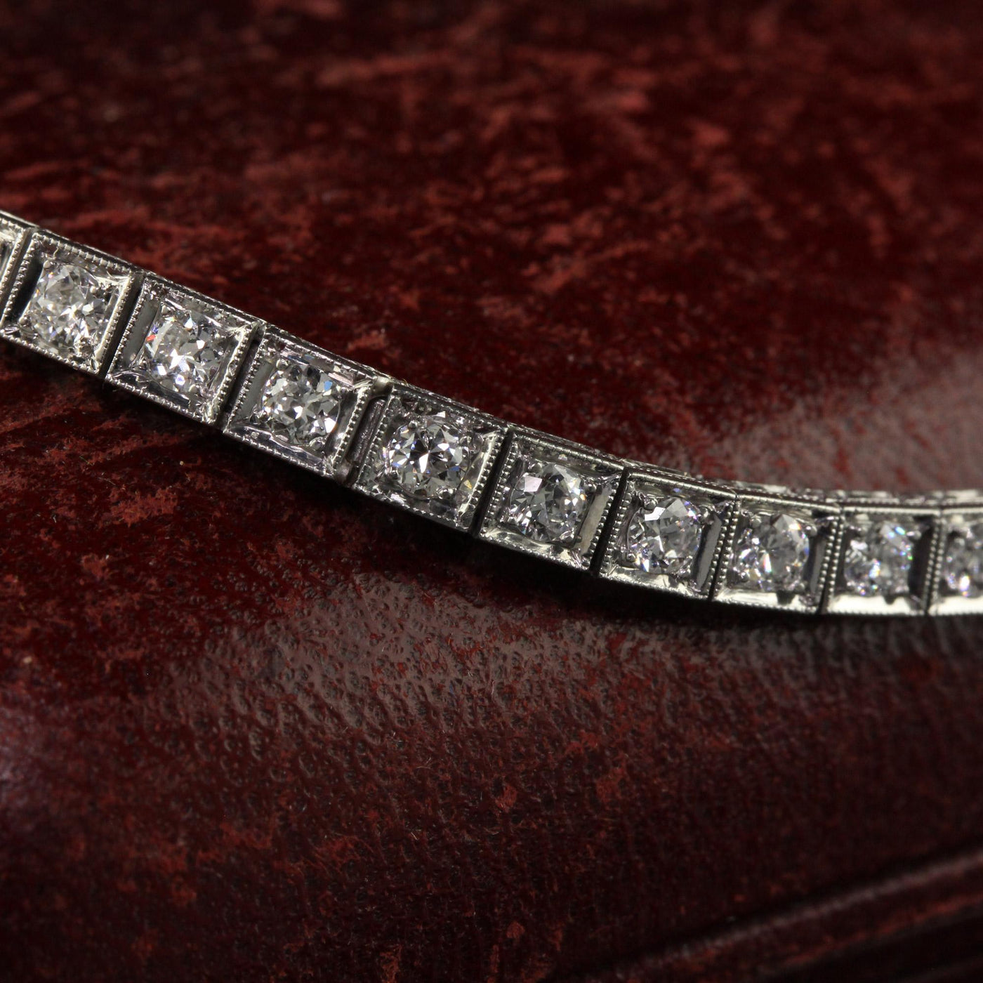 Antique Art Deco Platinum Old European Diamond Tennis Line Bracelet