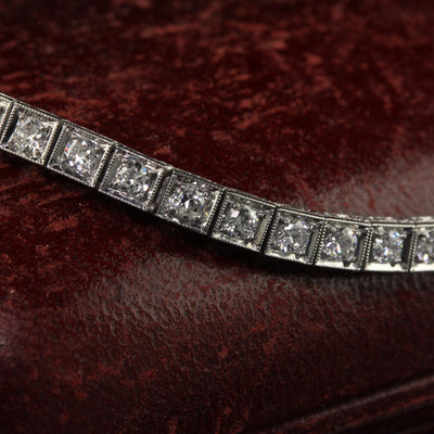 Antique Art Deco Platinum Old European Diamond Tennis Line Bracelet