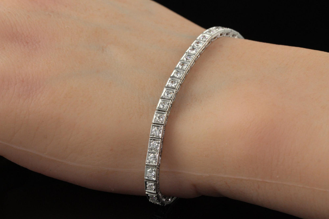 Antique Art Deco Platinum Old European Diamond Tennis Line Bracelet