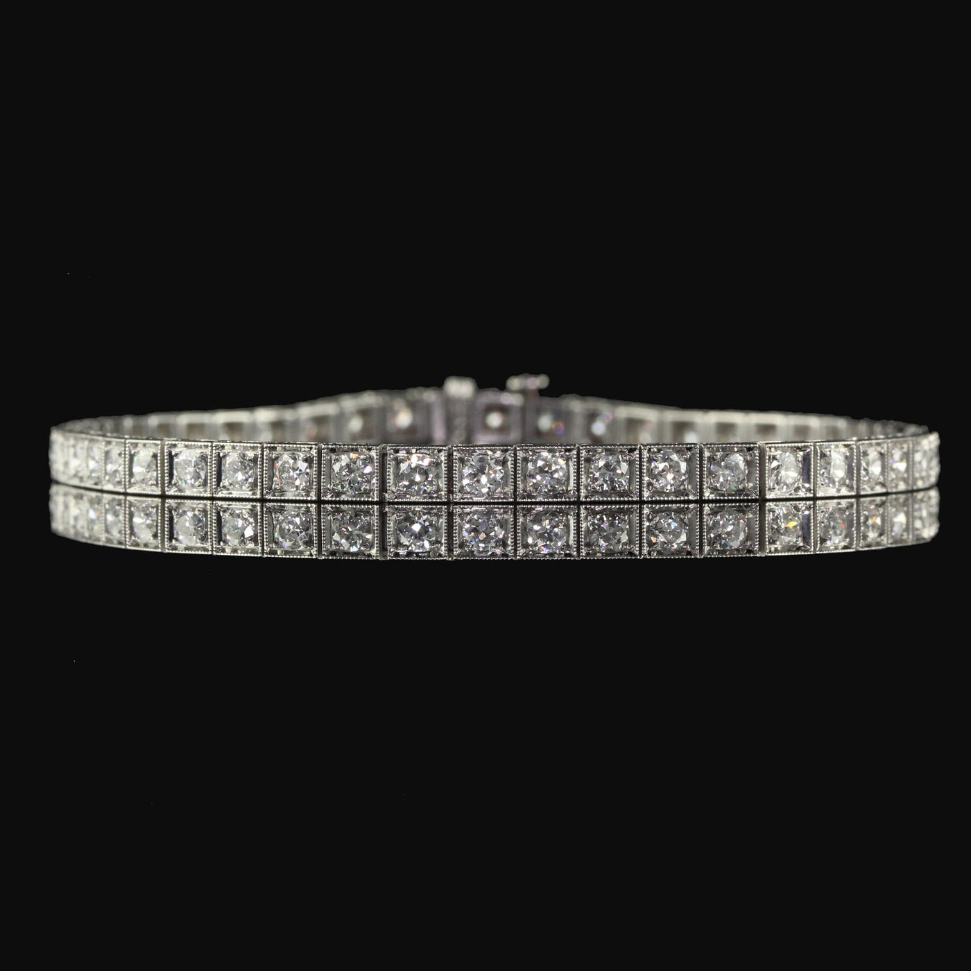 Antique Art Deco Platinum Old European Diamond Tennis Line Bracelet