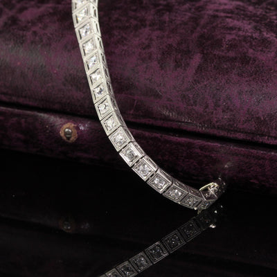 Antique Art Deco Old European Cut Diamond Graduated Line Bracelet