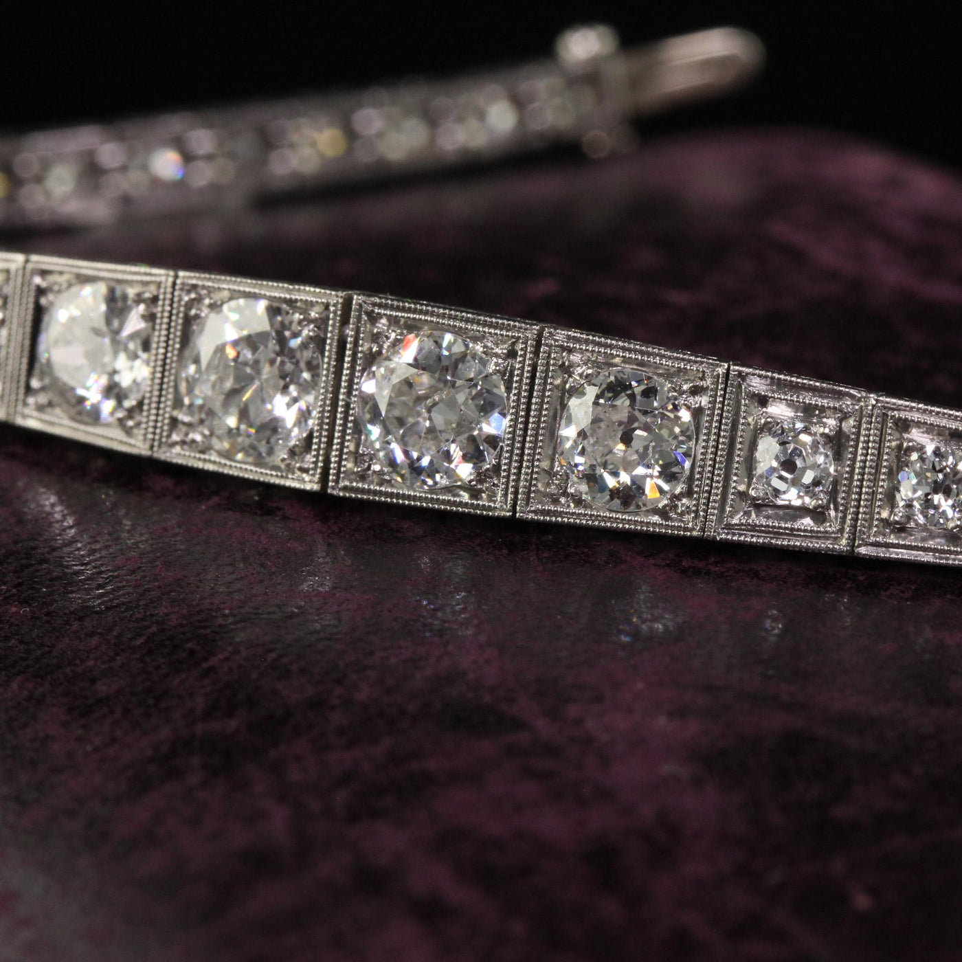 Antique Art Deco Old European Cut Diamond Graduated Line Bracelet