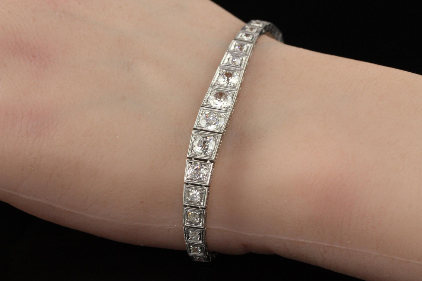 Antique Art Deco Old European Cut Diamond Graduated Line Bracelet