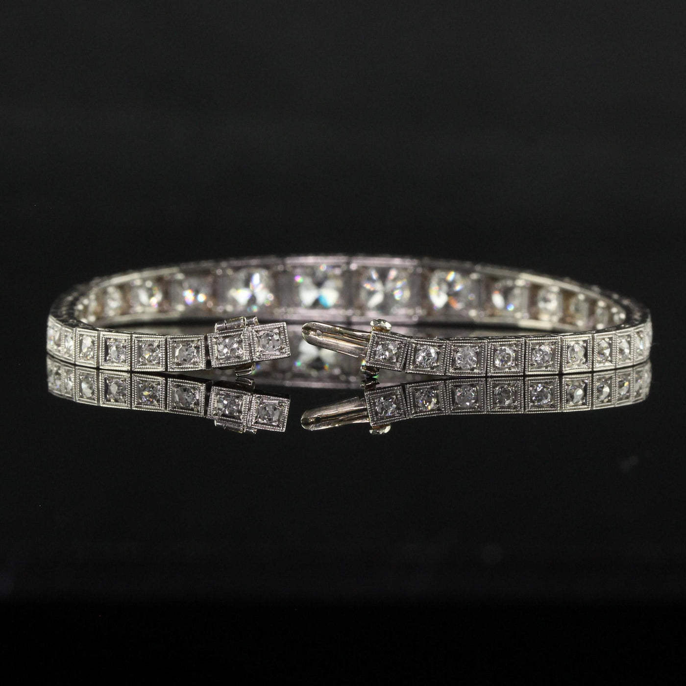 Antique Art Deco Old European Cut Diamond Graduated Line Bracelet