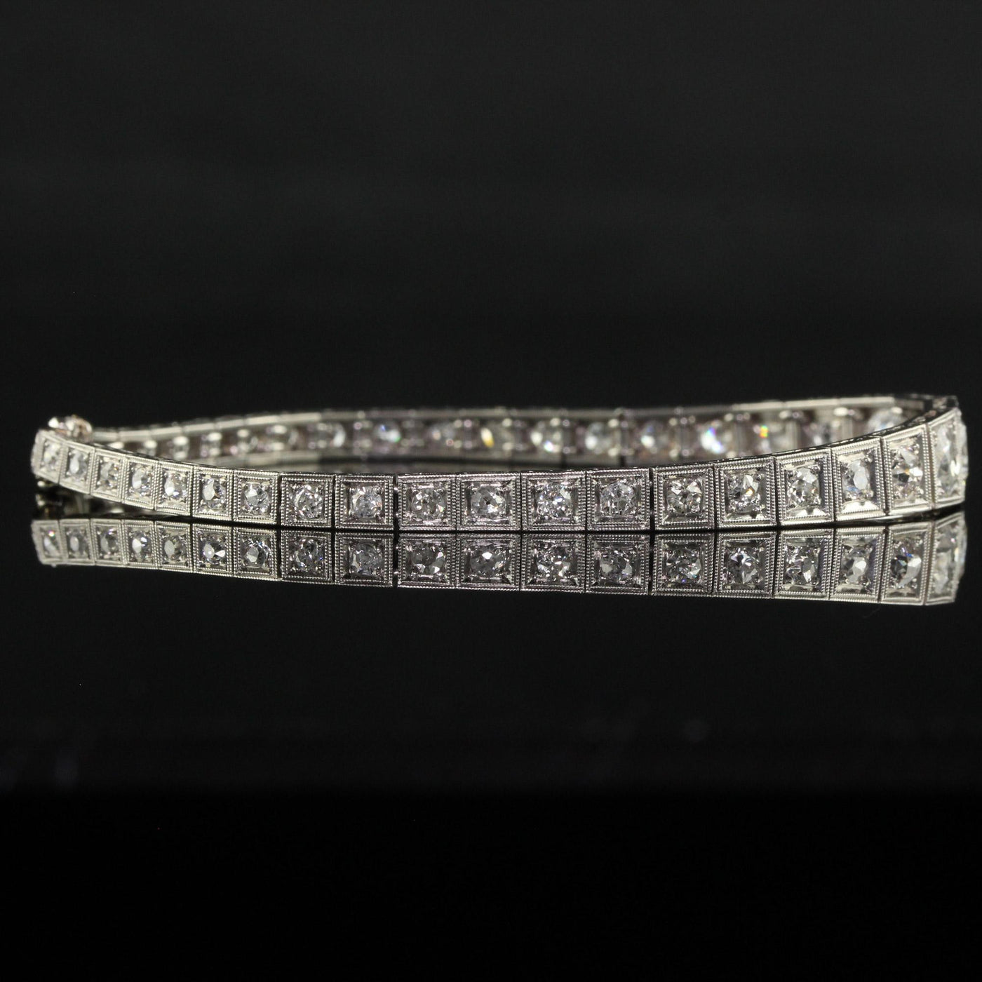 Antique Art Deco Old European Cut Diamond Graduated Line Bracelet