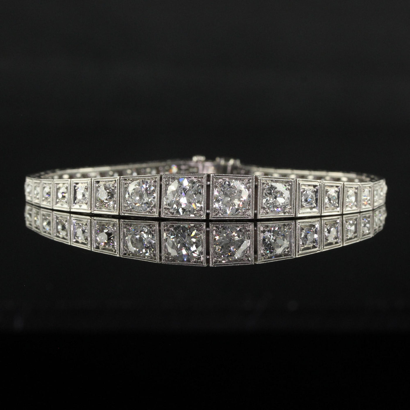 Antique Art Deco Old European Cut Diamond Graduated Line Bracelet