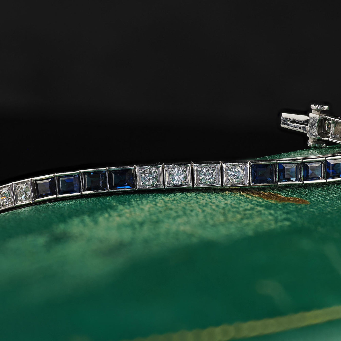 Vintage Estate 14K White Gold Diamond and Sapphire Line Bracelet - 7 1/4 inches