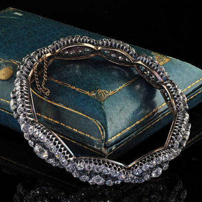 Antique Victorian 18K Yellow Gold Silver Old Mine Diamond Eternity Bangle