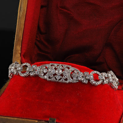 Antique Edwardian Platinum Old Cut Diamond Filigree Link Bracelet