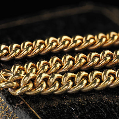 Antique Victorian 8K Yellow Gold Hollow Curb Link Chain Bracelet - 7.5 inches