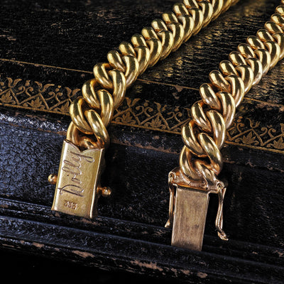 Antique Victorian 8K Yellow Gold Hollow Curb Link Chain Bracelet - 7.5 inches