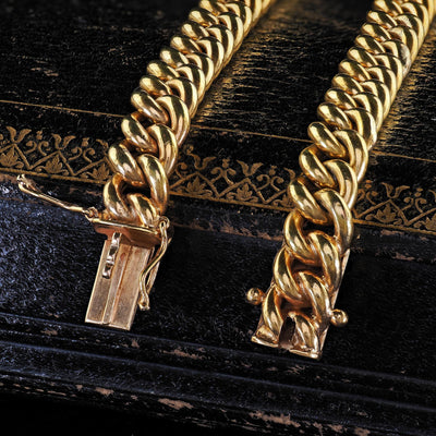 Antique Victorian 8K Yellow Gold Hollow Curb Link Chain Bracelet - 7.5 inches