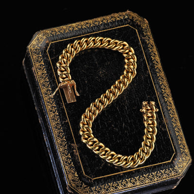 Antique Victorian 8K Yellow Gold Hollow Curb Link Chain Bracelet - 7.5 inches