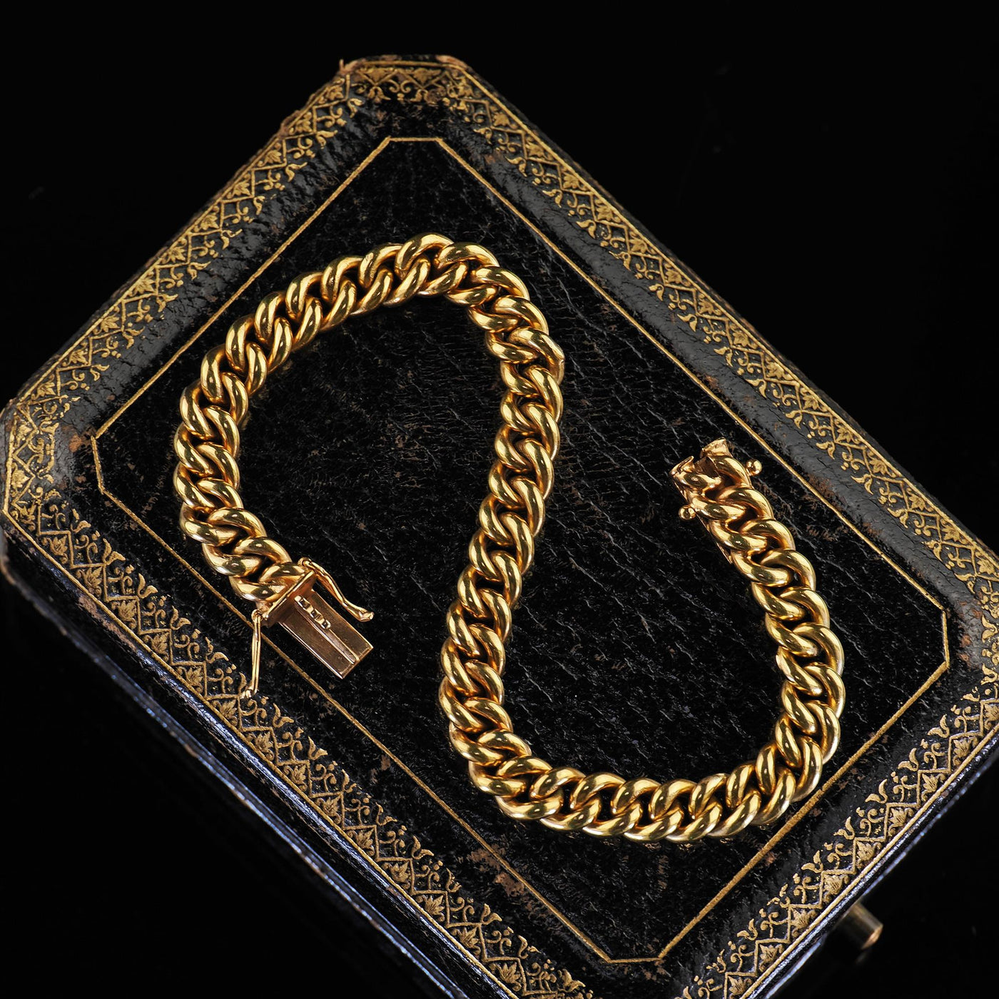Antique Victorian 8K Yellow Gold Hollow Curb Link Chain Bracelet - 7.5 inches