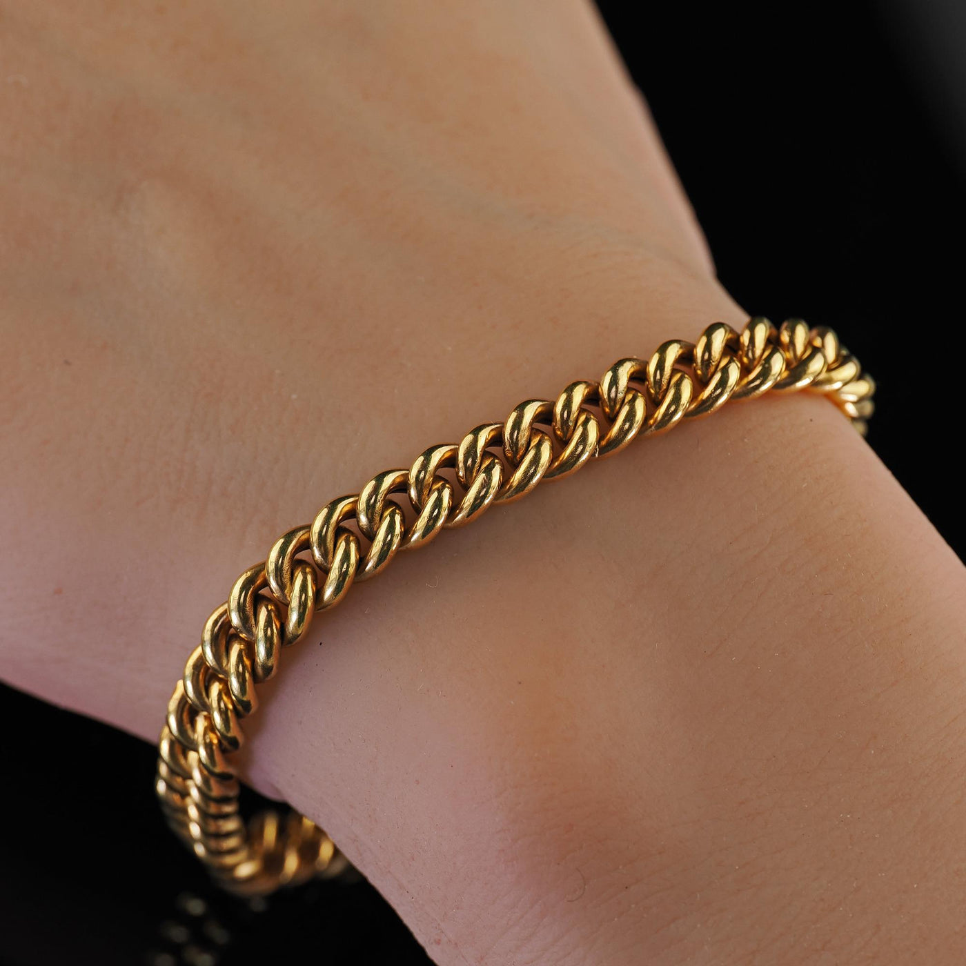 Antique Victorian 8K Yellow Gold Hollow Curb Link Chain Bracelet - 7.5 inches