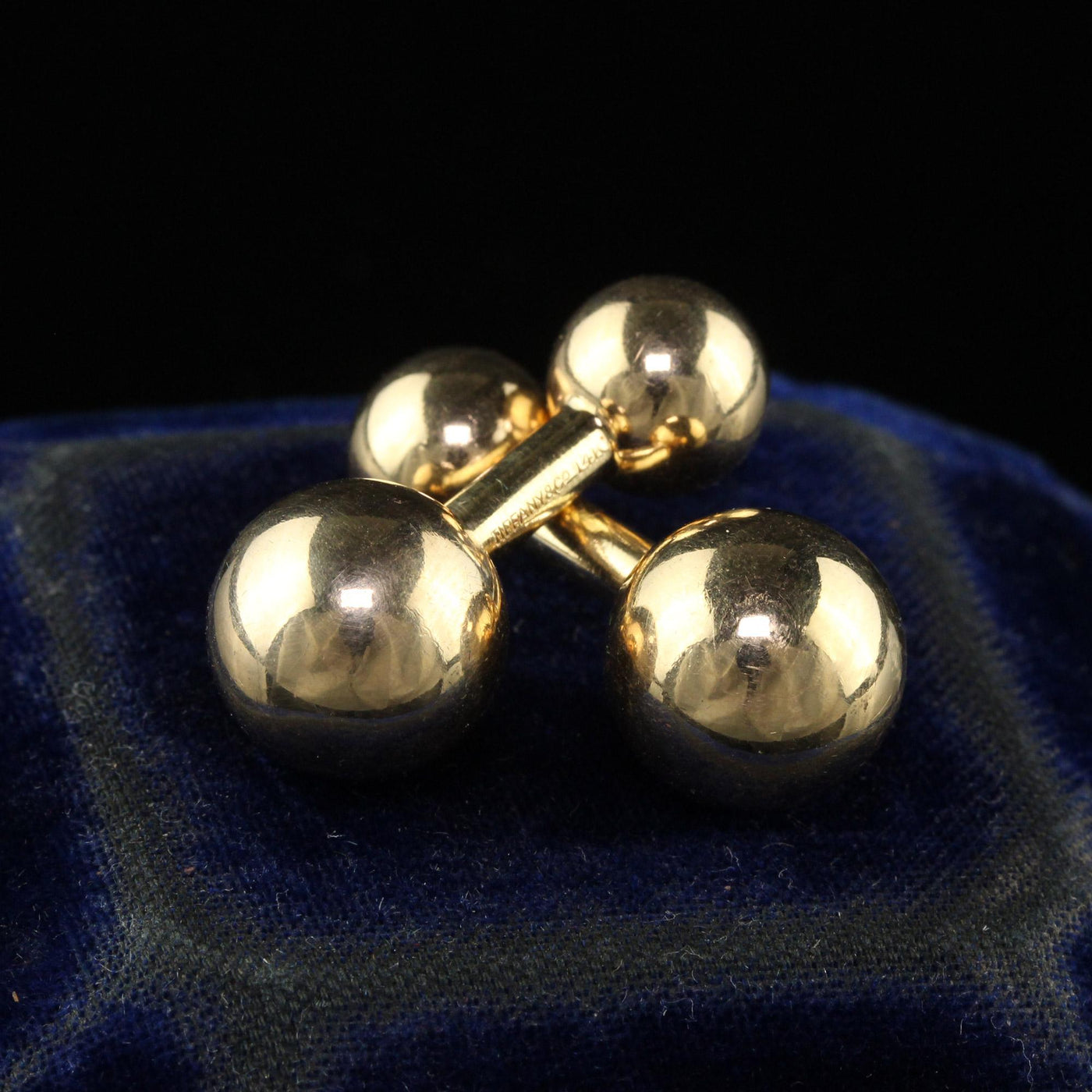 Vintage Estate Tiffany and Co 14K Yellow Gold Classic Ball Domed Cufflinks