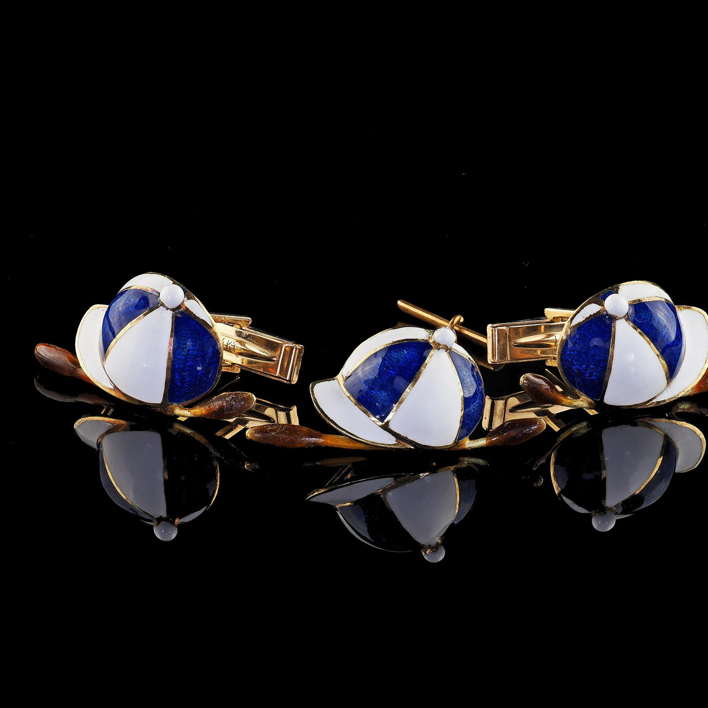 Vintage Tiffany Shlumberger 14K/18K Gold Enamel Jockey Cufflink Tie Stud Set