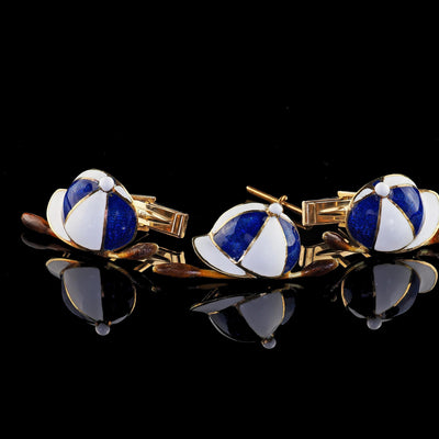 Vintage Tiffany Shlumberger 14K/18K Gold Enamel Jockey Cufflink Tie Stud Set