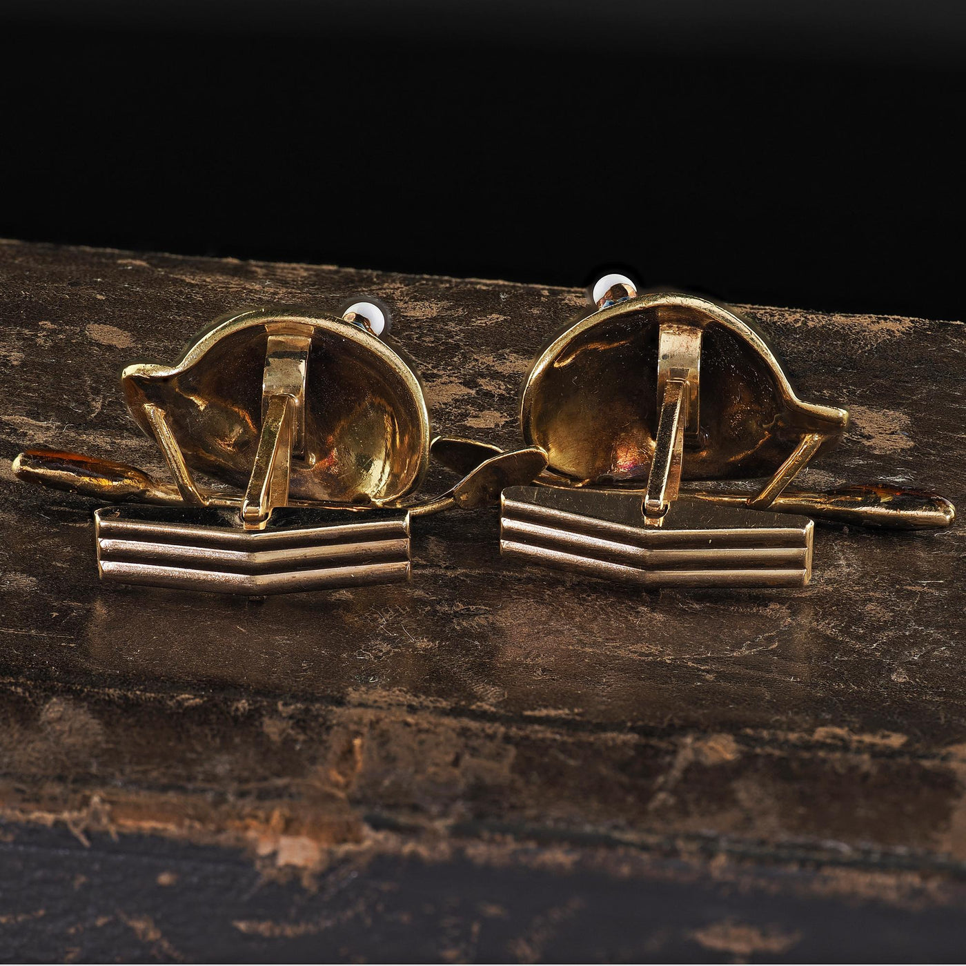 Vintage Tiffany Shlumberger 14K/18K Gold Enamel Jockey Cufflink Tie Stud Set