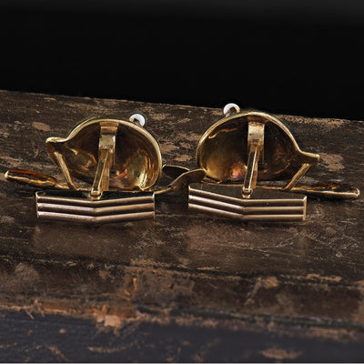 Vintage Tiffany Shlumberger 14K/18K Gold Enamel Jockey Cufflink Tie Stud Set