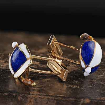 Vintage Tiffany Shlumberger 14K/18K Gold Enamel Jockey Cufflink Tie Stud Set