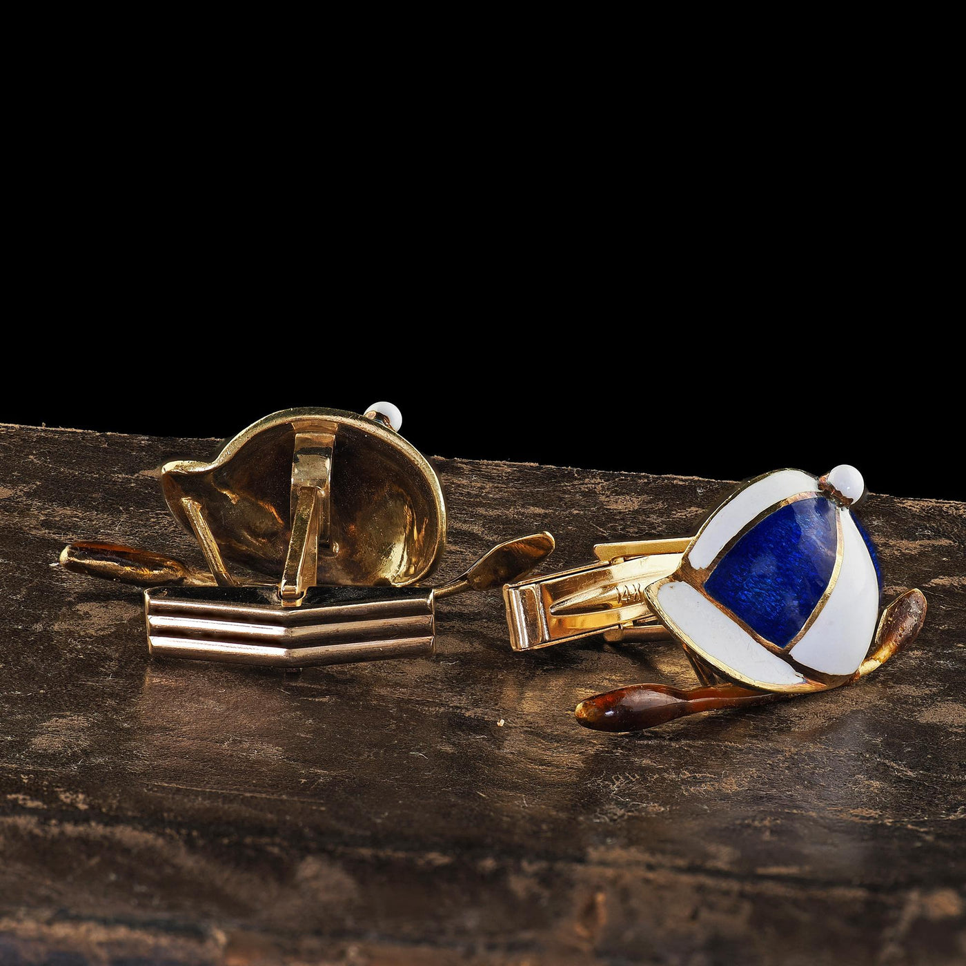 Vintage Tiffany Shlumberger 14K/18K Gold Enamel Jockey Cufflink Tie Stud Set