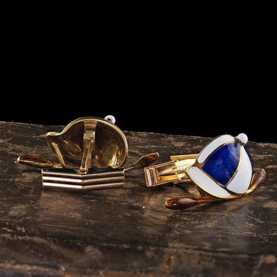 Vintage Tiffany Shlumberger 14K/18K Gold Enamel Jockey Cufflink Tie Stud Set