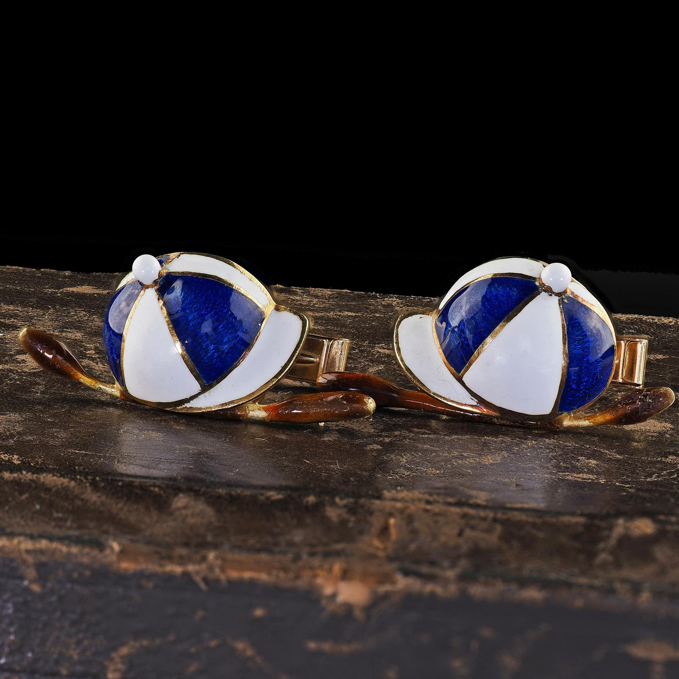 Vintage Tiffany Shlumberger 14K/18K Gold Enamel Jockey Cufflink Tie Stud Set